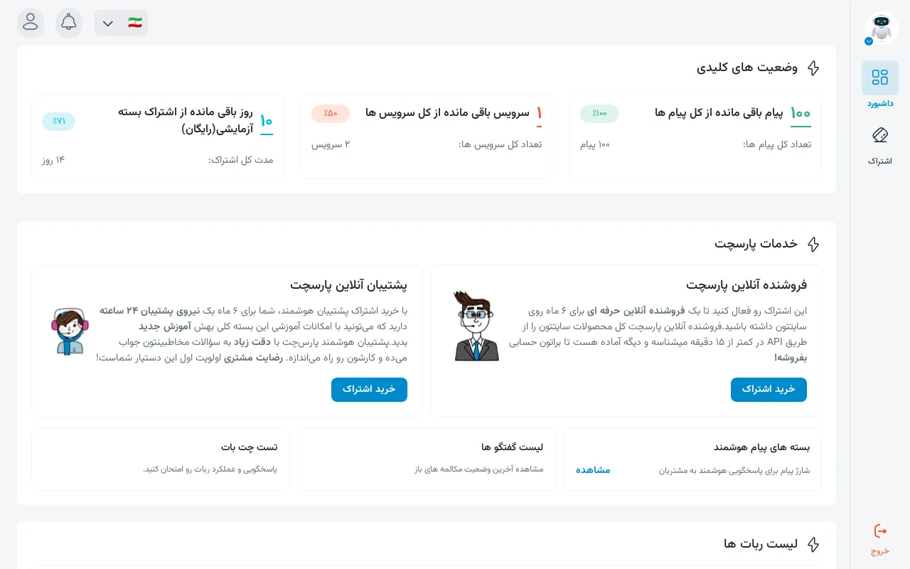 داشبورد یک حساب تازه